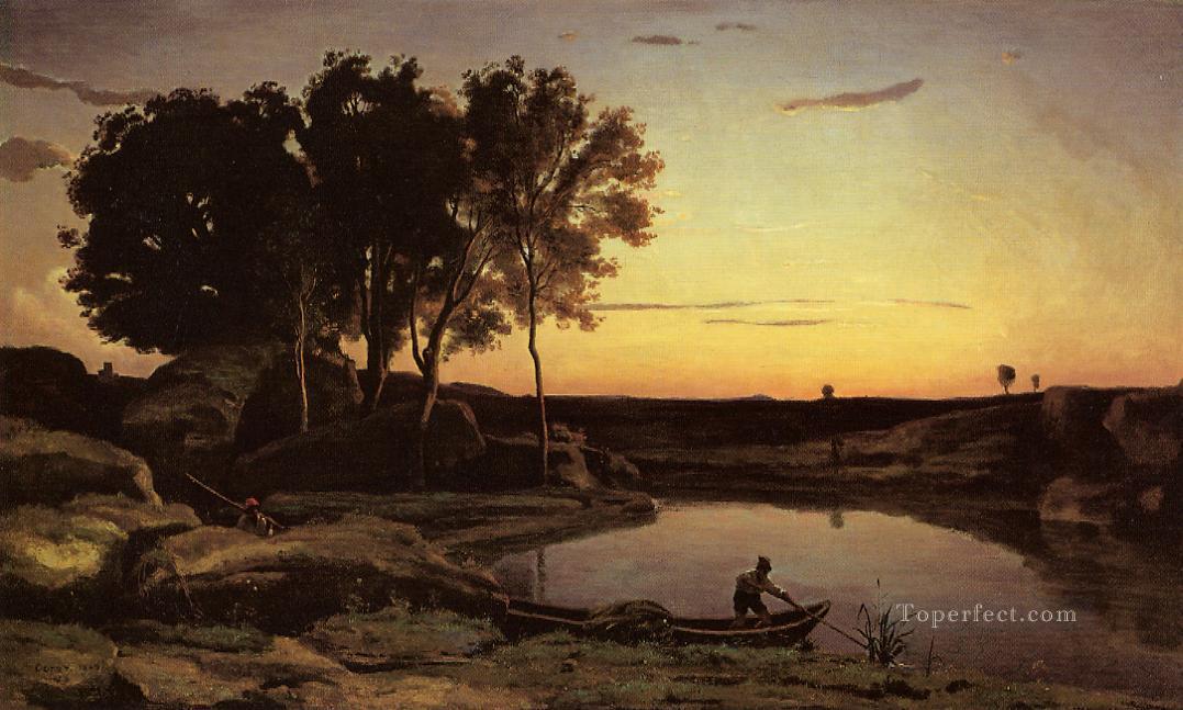 Evening Landscape aka The Ferryman Evening plein air Romanticism Jean Baptiste Camille Corot Oil Paintings